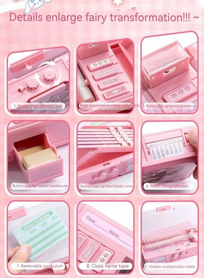 JBM ENTERPRISE Pink Cartoon Magnetic Pencil Box for Girls | Cute Candy Theme Stationery Organizer with Pop-Up Compartments, Built-in Sharpener, Eraser Tray | Multi-Functional Compass Box for Kids - Image 2