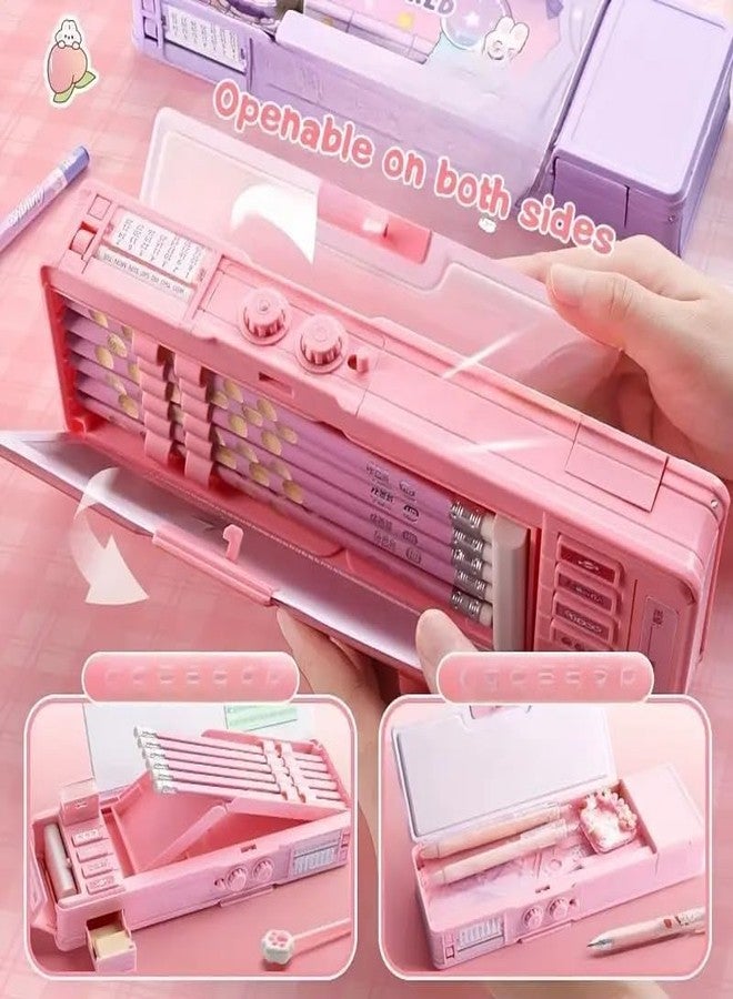 JBM ENTERPRISE Pink Cartoon Magnetic Pencil Box for Girls | Cute Candy Theme Stationery Organizer with Pop-Up Compartments, Built-in Sharpener, Eraser Tray | Multi-Functional Compass Box for Kids - Image 3