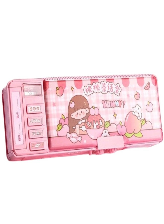 JBM ENTERPRISE Pink Cartoon Magnetic Pencil Box for Girls | Cute Candy Theme Stationery Organizer with Pop-Up Compartments, Built-in Sharpener, Eraser Tray | Multi-Functional Compass Box for Kids - Image 1