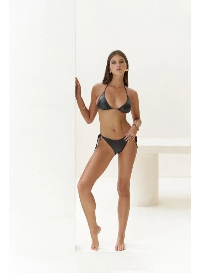 Mutia Laced Shiny Black Bikini Bottom.