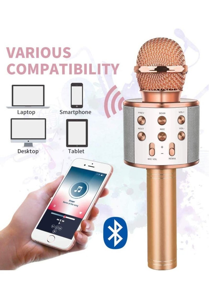 Wireless Bluetooth Karaoke MicrophoneRechargeable Kids Microphone Karaoke MachineProfessional Handheld Karaoke Mic Speaker Home KTV Kids Birthday Party - Best Gifts for Kids Adults (Gold) - Image 3