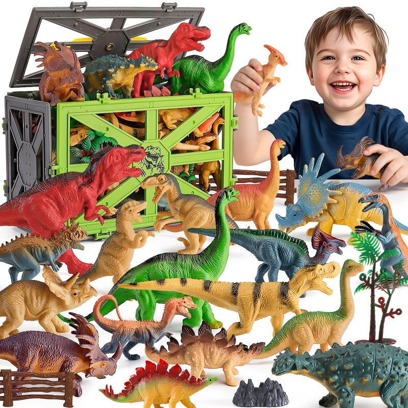 Kiddiworld Dinosaur Toys for Kids 35 31PCS Realistic Plastic Dinosaur Figures with StoneTreeFence in Storage Cage for Toddlers Ages 57 Dino Toys Gifts for 3 4 5 Year Old Boys Girls - Image 2