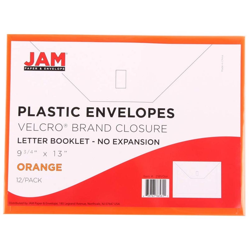 JAM PAPER Plastic Envelopes with Hook & Loop Closure - Letter Booklet - 9 3/4 x 13 - Orange - 12/Pack - Image 3