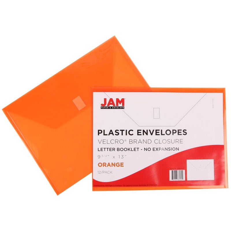 JAM PAPER Plastic Envelopes with Hook & Loop Closure - Letter Booklet - 9 3/4 x 13 - Orange - 12/Pack - Image 4
