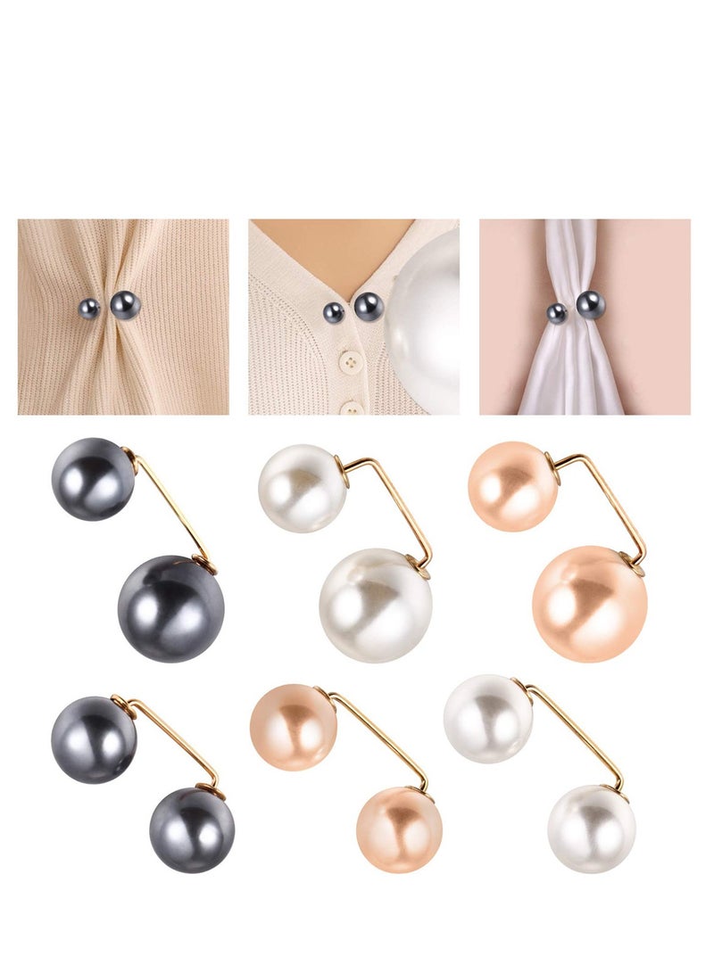 Zikra Faux Pearl Brooch Pins, Safety Pin Wedding Decoration Shawl Collar Shirt Pin Buttons Sweater Brooches Anti-Exposure Neckline Safety Pins Wedding Party Decorations 6pcs - Image 3