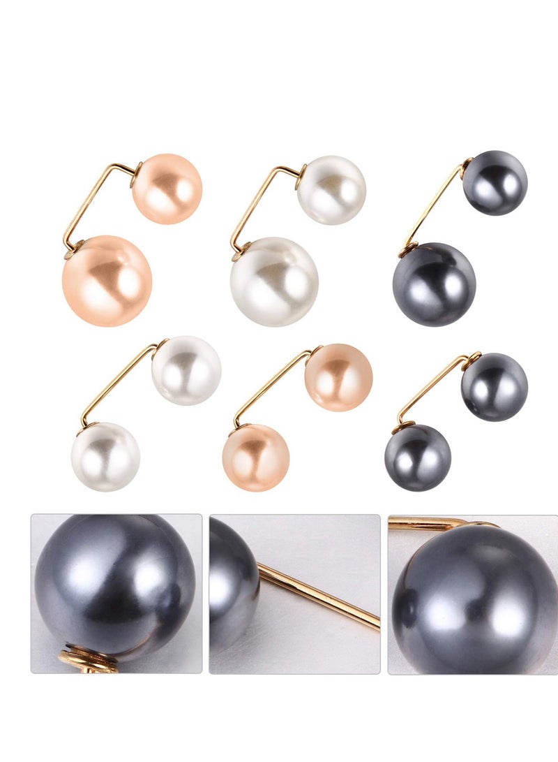 Zikra Faux Pearl Brooch Pins, Safety Pin Wedding Decoration Shawl Collar Shirt Pin Buttons Sweater Brooches Anti-Exposure Neckline Safety Pins Wedding Party Decorations 6pcs - Image 2