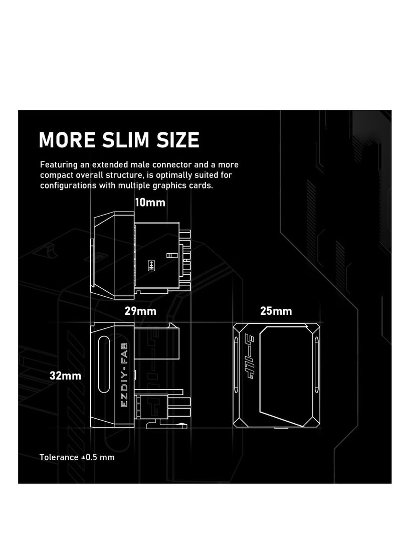 SOLARAE PCIe 5.0 Adapter - 600W 12+4pin, 16pin 12VHPWR GPU Power Connector, 180 Degree Right Angle - Compatible with RTX 3090Ti, 4070Ti, 4080, 4090 Graphics Cards - RVS Type, Black, 1 Pack - Image 2