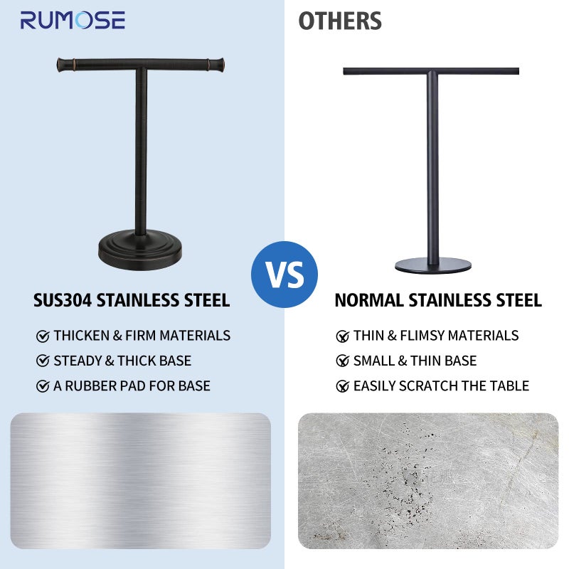 RUMOSE 13 Inch Oil Rubbed Bronze Towel Stand Hand Towel Holder Bathroom Kitchen Vanity Countertop T-Shape Towel Rack Free Standing Stainless Steel Towel Bar Towel Ring - Image 5