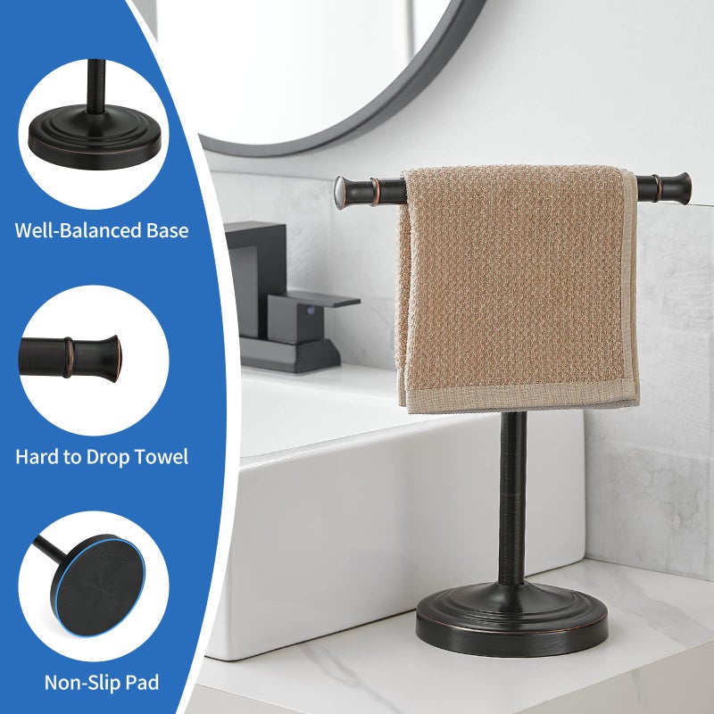 RUMOSE 13 Inch Oil Rubbed Bronze Towel Stand Hand Towel Holder Bathroom Kitchen Vanity Countertop T-Shape Towel Rack Free Standing Stainless Steel Towel Bar Towel Ring - Image 4