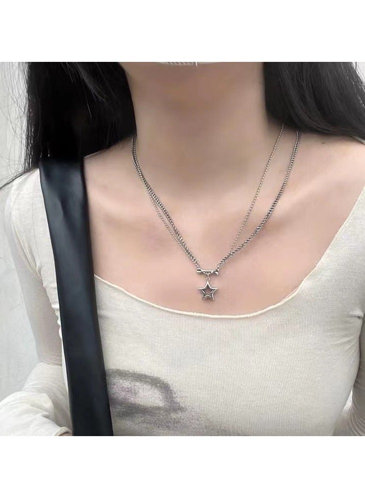 Goolsky Double-Layer Star & Bone Pendant Necklace – Edgy Asymmetrical Choker for Women | Unique Statement Jewelry  - Image 1