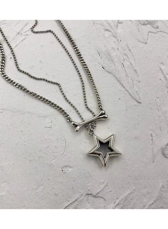 Goolsky Double-Layer Star & Bone Pendant Necklace – Edgy Asymmetrical Choker for Women | Unique Statement Jewelry  - Image 2