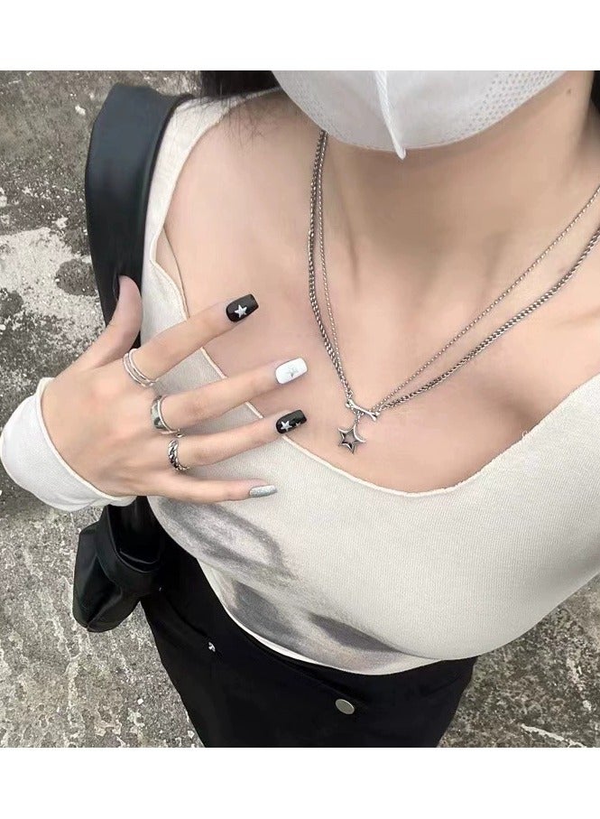 Goolsky Double-Layer Star & Bone Pendant Necklace – Edgy Asymmetrical Choker for Women | Unique Statement Jewelry  - Image 3