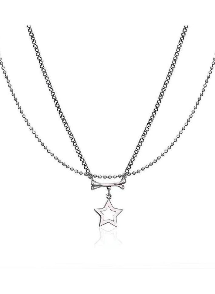 Goolsky Double-Layer Star & Bone Pendant Necklace – Edgy Asymmetrical Choker for Women | Unique Statement Jewelry  - Image 5