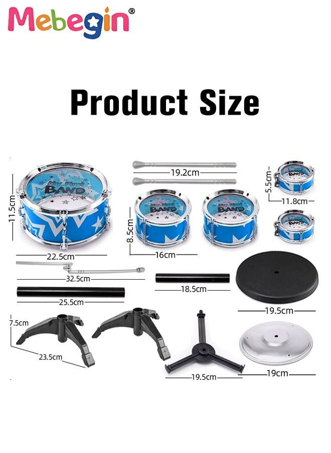 MEBEGIN Rock Jazz Drum Set for Kids musical instrument toy with a Small Seat for Music Enlightenment 5 Drums Band Rock Set Ideal Gift Toy for Kids Blue  - Image 3