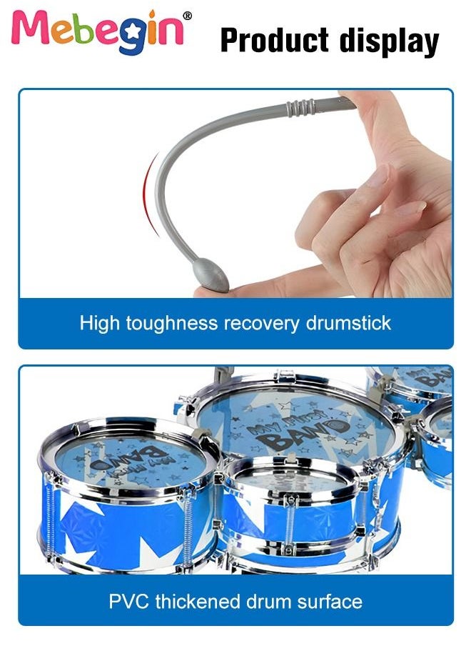MEBEGIN Rock Jazz Drum Set for Kids musical instrument toy with a Small Seat for Music Enlightenment 5 Drums Band Rock Set Ideal Gift Toy for Kids Blue  - Image 5