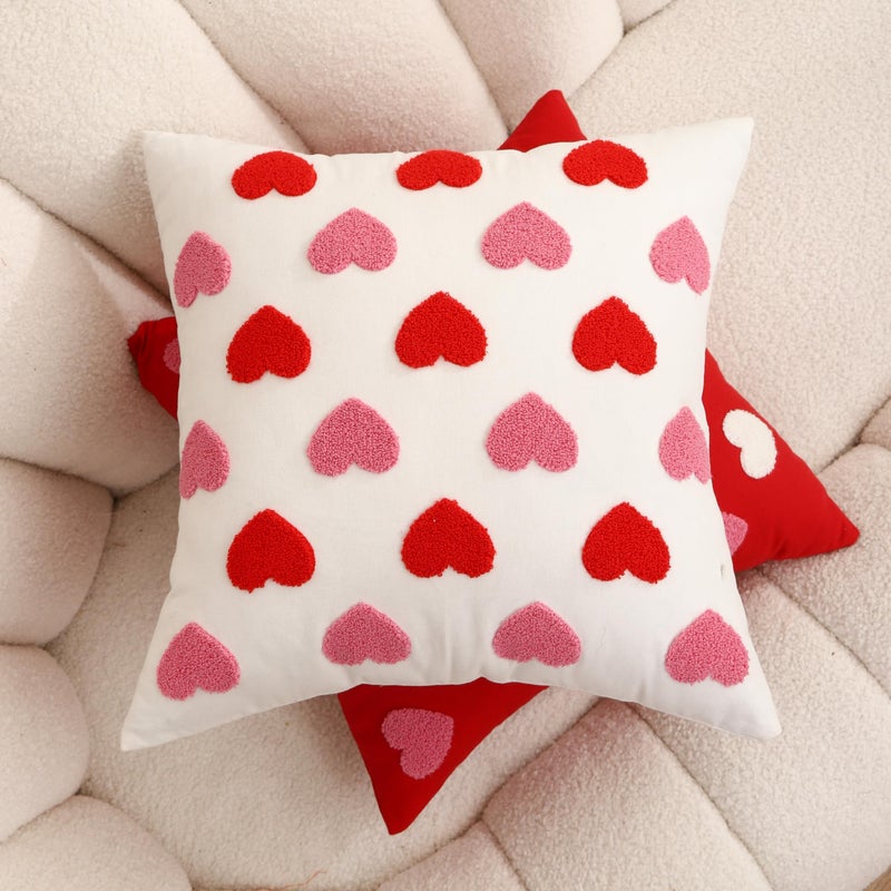 Wokani Valentines Day Throw Pillow Covers 18X18 Set Of 2 Love Heart Couples Decorations Embroidery Cushion Covers Home Decor For Couch Girlfriend Sofa Bedroom  White Red - Image 4