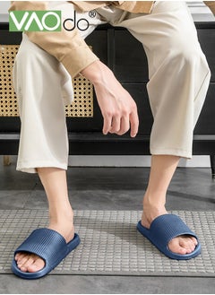 VAOdo Pillow Slippers for Men Non Slip Quick Drying Shower Slides Bathroom Sandals Thick Sole Blue  - Image 2