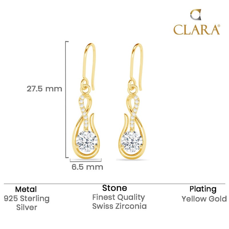 CLARA 925 Sterling Silver Ceci Solitaire Pendant Earrings Chain Necklace Jewellery Set | Gold Plated, Swiss Zirconia |Gift for Women and Girls - Image 3