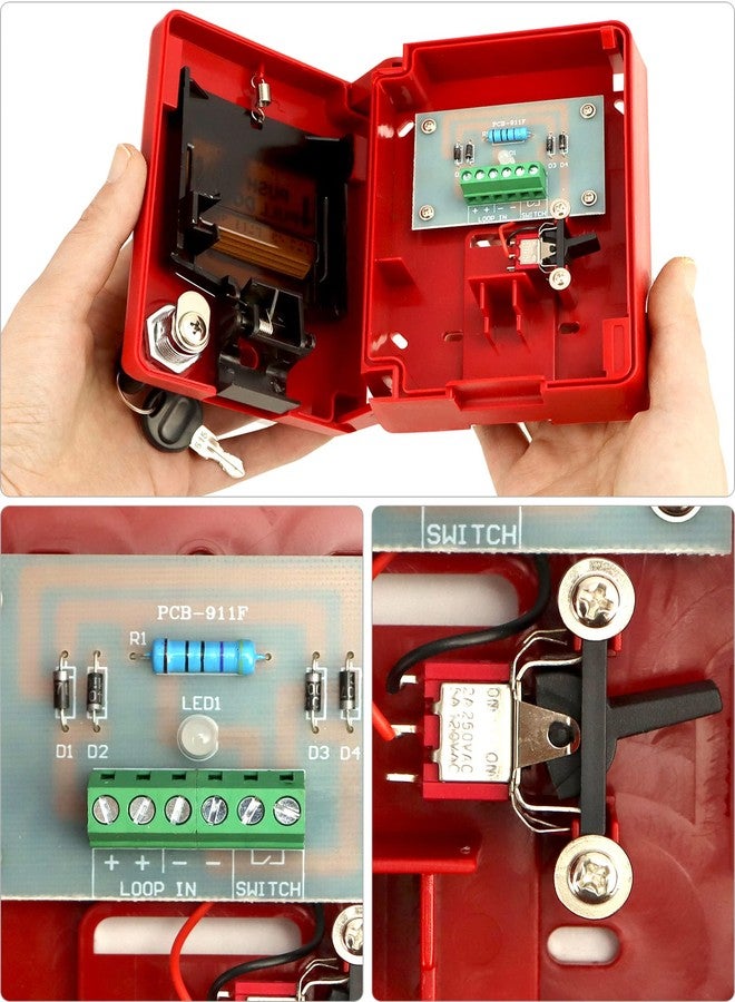 QWORK Wired Emergency Fire Alarm Station, Dual Action Manual Call Point Fire Alarm Panic Button 9-28VDC with 2 Keys - Image 4