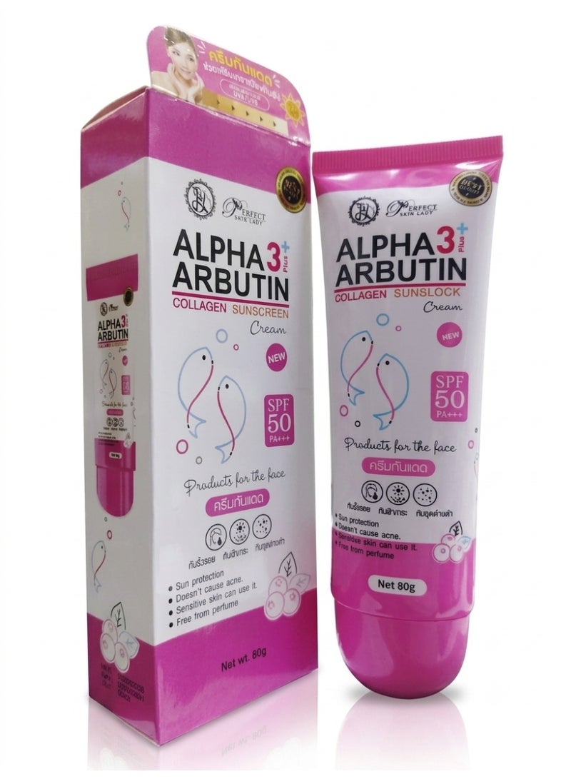 Perfect Skin Lady Alpha Arbutin 3+ Collagen Sunscreen Cream SPF 50 PA+++, 80g, Hydrating Daily UV Protection Face Cream - Image 4