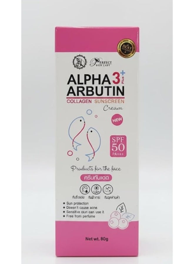 Perfect Skin Lady Alpha Arbutin 3+ Collagen Sunscreen Cream SPF 50 PA+++, 80g, Hydrating Daily UV Protection Face Cream - Image 3