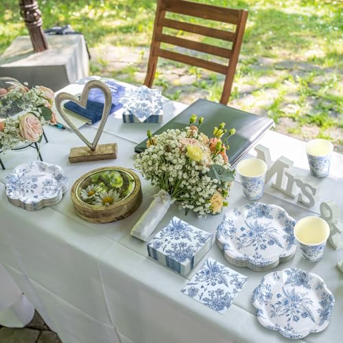 Newtay 250 Pcs Blue Floral Disposable Plates and Napkins Blue and White Floral Paper Tableware Set for 50 Guests Paper Plates Napkins Cups for Wedding Bridal Shower Party Supplies - Image 5