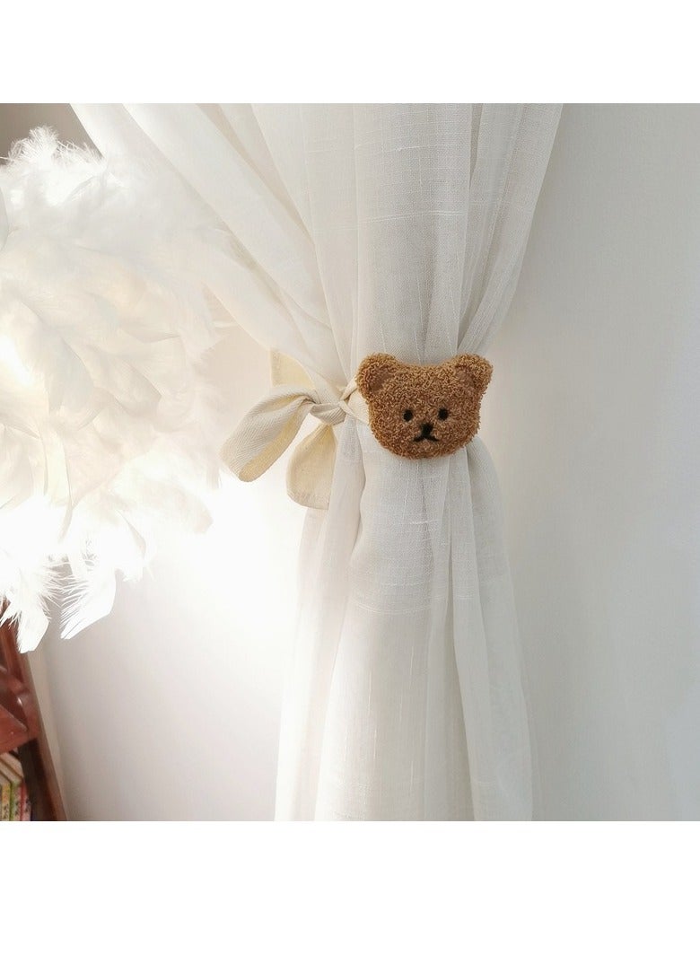 1-Pack Cute Curtain Tiebacks Cartoon Bears Embroidered Animal Shape Bedroom Accessories (Brown)  - Image 1