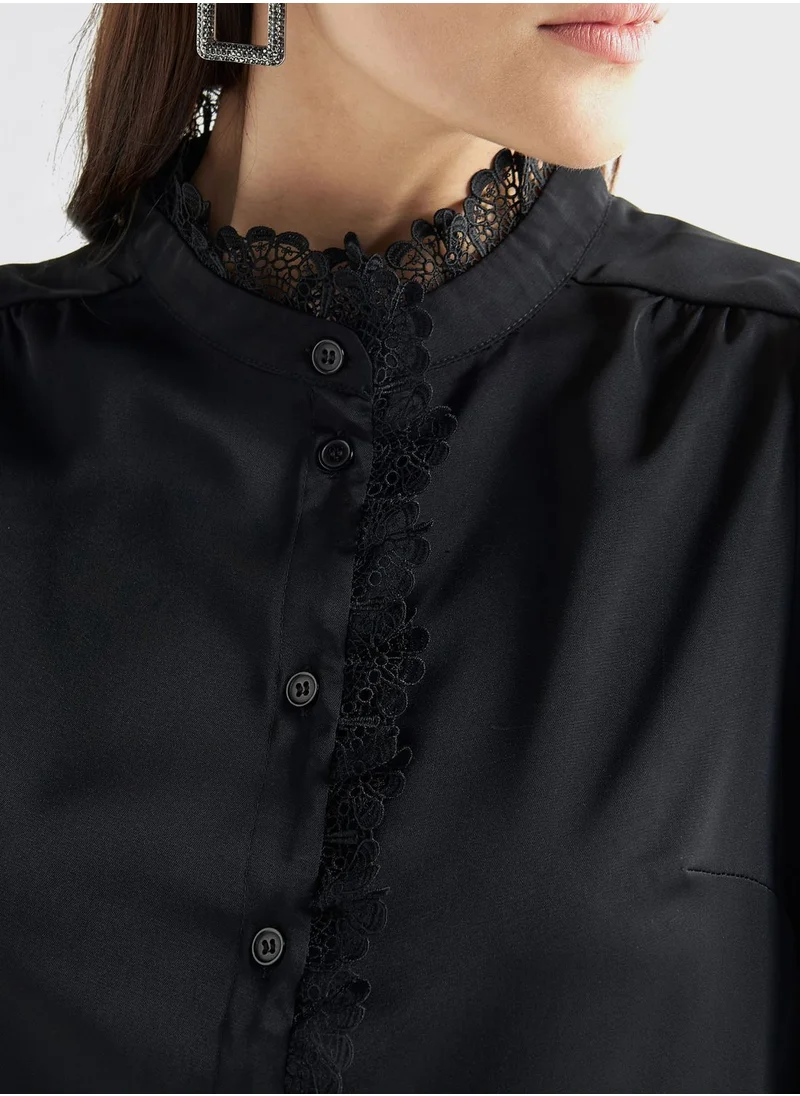 FAV Button Down Lace Detail Shirt