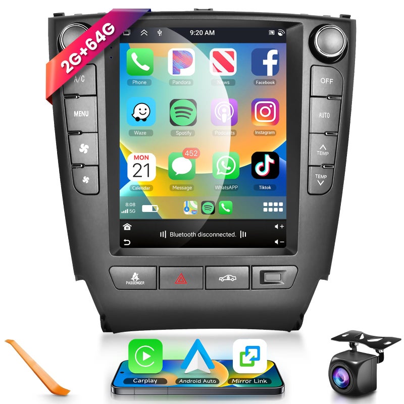Podofo 2G+64G Car Radio Stereo for Lexus IS250 2006-2012 with Wireless CarPlay/Android Auto, 9.7 Inch Android 13 Touch Screen GPS Navigation WiFi Bluetooth SWC HD Backup Camera  - Image 1
