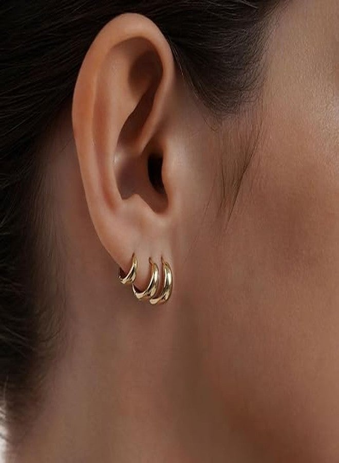 VIROMY Gold Hoop Earrings for Women Trendy Small Hoop Earrings for Women, 14K Gold Plated Lightweight Gold Hoop Earrings for Women Chunky Open Hoops Earrings for Girls Gold Jewelry Gifts for women - Image 3