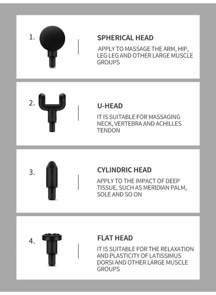 Deep Tissue Massage Gun – Portable Muscle Massager with 6 Speeds & 4 Interchangeable Heads – Quiet Electric Percussion Therapy for Pain Relief & Recovery - Image 3