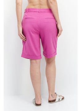 ESPRIT Women Solid Belted Cuffed Hem Shorts, Magenta  - Image 3