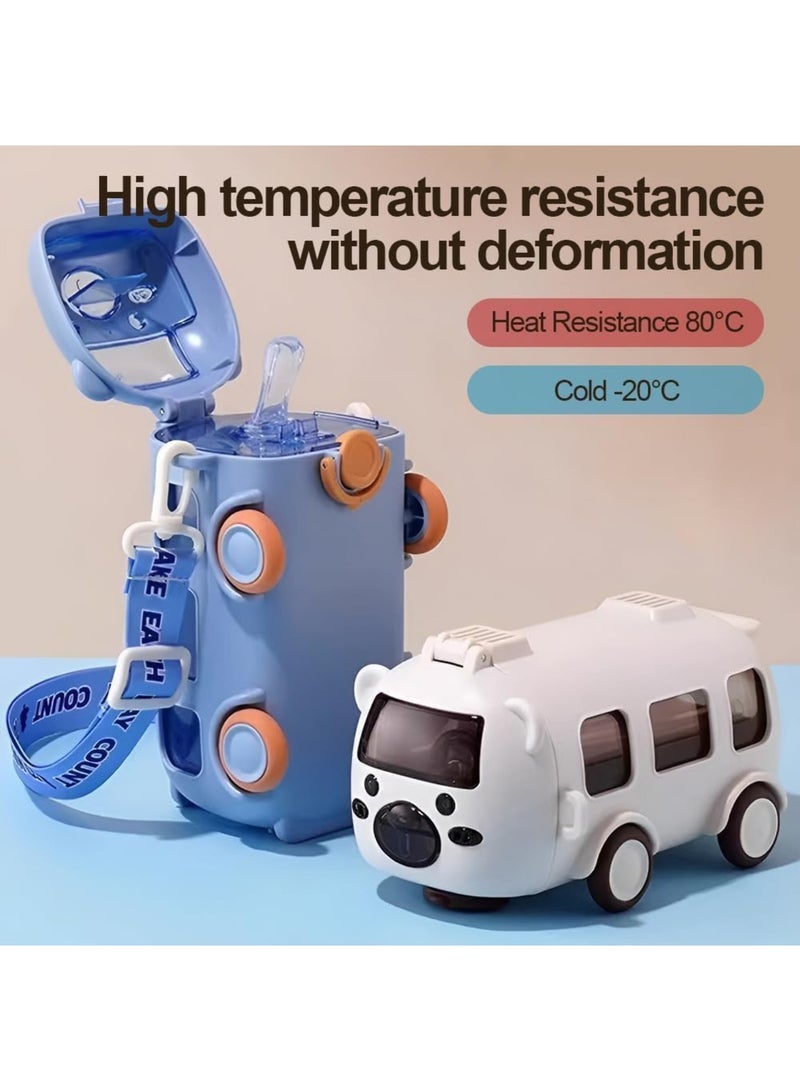 عربست زجاجة مياه بقش الحافلة مع حزام، زجاجات مياه محمولة على شكل دب لطيف بسعة 17 أونصة بعجلات متحركة، إبريق شرب دب خالٍ من مادة BPA مانع للتسرب لرحلات التخييم للفتيات الرياضة المدرسية (أبيض) - Image 2