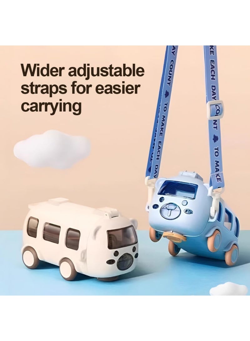 عربست زجاجة مياه بقش الحافلة مع حزام، زجاجات مياه محمولة على شكل دب لطيف بسعة 17 أونصة بعجلات متحركة، إبريق شرب دب خالٍ من مادة BPA مانع للتسرب لرحلات التخييم للفتيات الرياضة المدرسية (أبيض) - Image 3