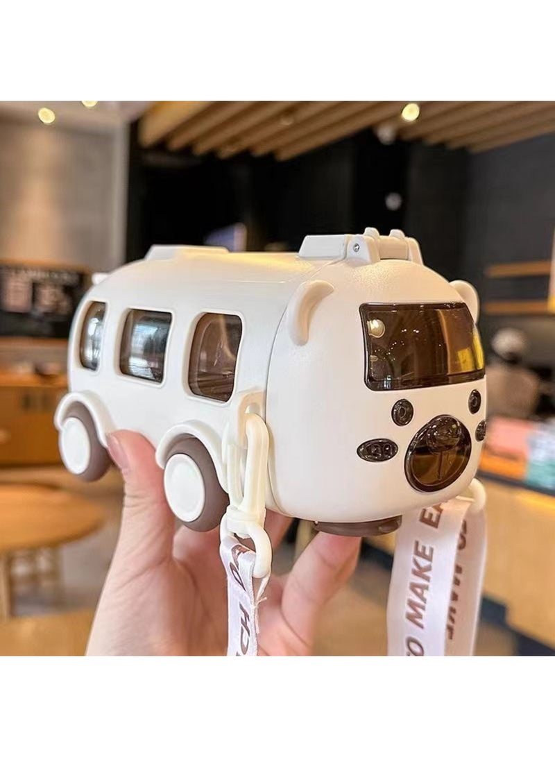 عربست زجاجة مياه بقش الحافلة مع حزام، زجاجات مياه محمولة على شكل دب لطيف بسعة 17 أونصة بعجلات متحركة، إبريق شرب دب خالٍ من مادة BPA مانع للتسرب لرحلات التخييم للفتيات الرياضة المدرسية (أبيض) - Image 1