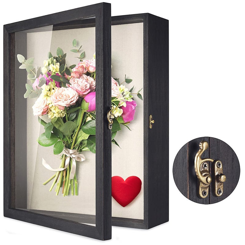 TJMOREE Flowers Shadow Box Display Case 13 x 16 Large Shadow Box Picture Frame with Glass Wedding Bouquet Memorabilia Medals Photos Memory Box