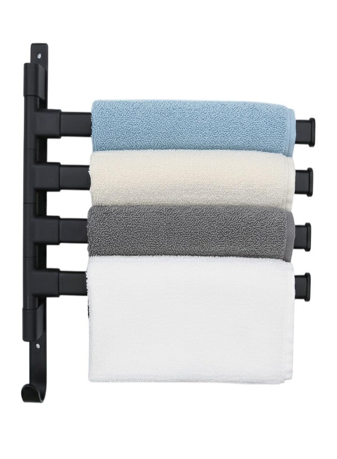 DekoTech Swivel Towel Rack - 4-Arm Wall Mounted Towel Bar with Hook, Space-Saving SUS304 Stainless Steel Swing Out Towel Holder for Bathroom & Kitchen, Rustproof (Matte Black) - Image 1