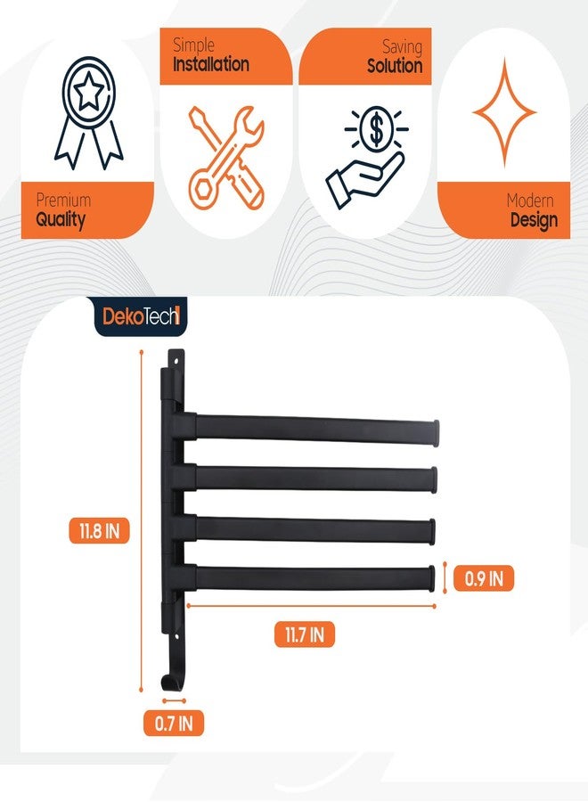 DekoTech Swivel Towel Rack - 4-Arm Wall Mounted Towel Bar with Hook, Space-Saving SUS304 Stainless Steel Swing Out Towel Holder for Bathroom & Kitchen, Rustproof (Matte Black) - Image 4