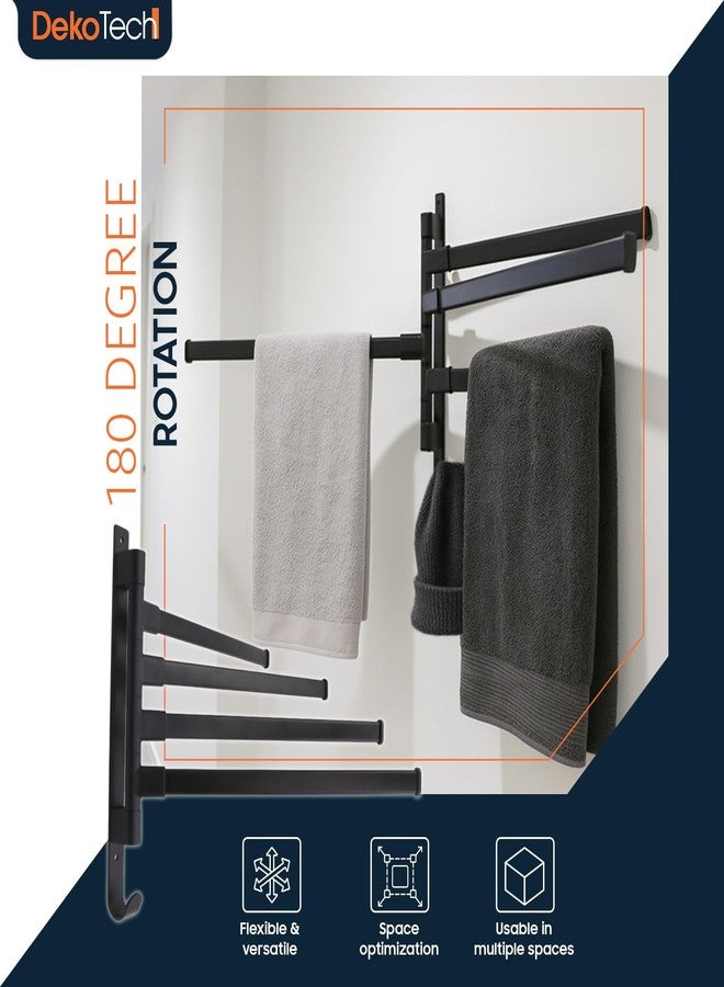 DekoTech Swivel Towel Rack - 4-Arm Wall Mounted Towel Bar with Hook, Space-Saving SUS304 Stainless Steel Swing Out Towel Holder for Bathroom & Kitchen, Rustproof (Matte Black) - Image 2