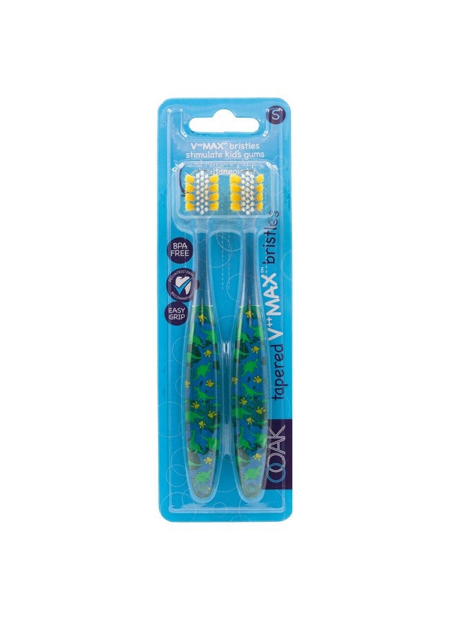 OOAK Ooak,Manual Kids Toothbrush, Tapered V++Max Soft Bristles, 2 Pack - Dinosaur  - Image 1