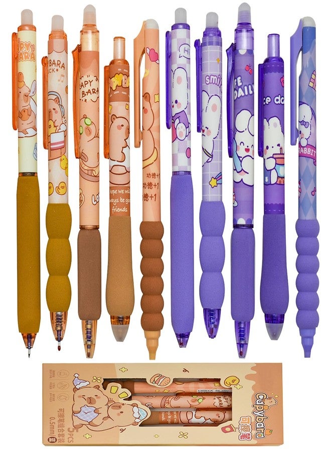 Lopenle 10 PCS Novelty Capybara Erasable Gel Pens Bunny Pens Soft sponge pencil holder With Blue Ink for School Office Journaling Christmas Birthday Party - Image 1