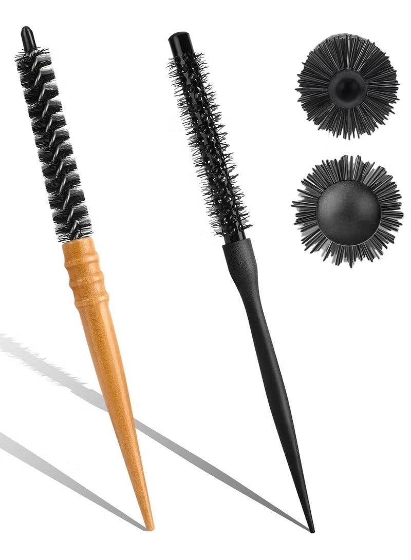 2Pcs Small Round Hair Brush for Blow Drying, Mini Round Brush with Wooden Handle High Temperature Resistant Quiff Roller Brush Anti-Static Hairbrush Thermal Brush for Thin, Short, Bangs, Beard, Curling - Image 1