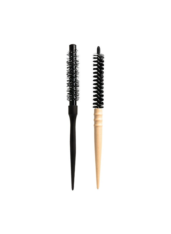2Pcs Small Round Hair Brush for Blow Drying, Mini Round Brush with Wooden Handle High Temperature Resistant Quiff Roller Brush Anti-Static Hairbrush Thermal Brush for Thin, Short, Bangs, Beard, Curling - Image 2