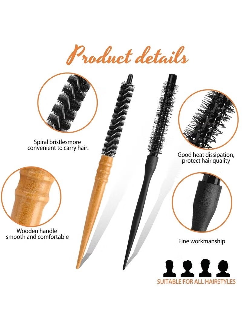 2Pcs Small Round Hair Brush for Blow Drying, Mini Round Brush with Wooden Handle High Temperature Resistant Quiff Roller Brush Anti-Static Hairbrush Thermal Brush for Thin, Short, Bangs, Beard, Curling - Image 3