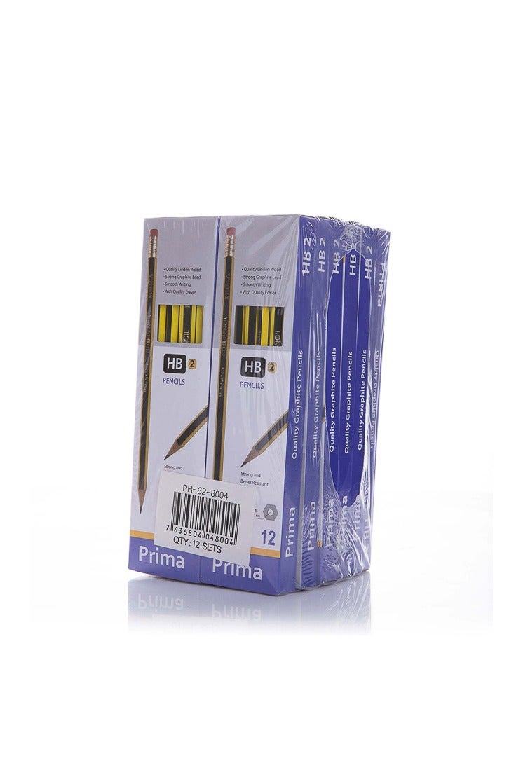 بريما قلام رصاص HB2 عبوة 12 قلم رصاص - 12 حبة في الكرتون، نواة جرافيت قوية 2.0 مم لمقاومة الكسر مع ممحاة مدمجة، مشحوذة مسبقًا، غلاف خشبي صديق للبيئة لمسة مريحة تناسب المدرسة والفن - Image 1