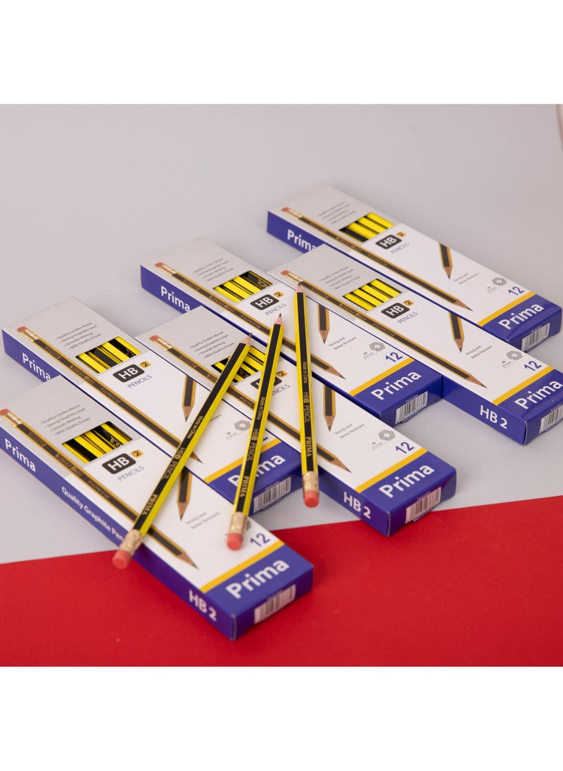 بريما قلام رصاص HB2 عبوة 12 قلم رصاص - 12 حبة في الكرتون، نواة جرافيت قوية 2.0 مم لمقاومة الكسر مع ممحاة مدمجة، مشحوذة مسبقًا، غلاف خشبي صديق للبيئة لمسة مريحة تناسب المدرسة والفن - Image 5
