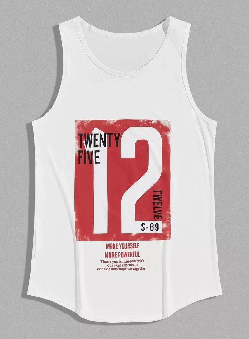 Men Slogan Graphic Curved Hem Tank Top - Image 1