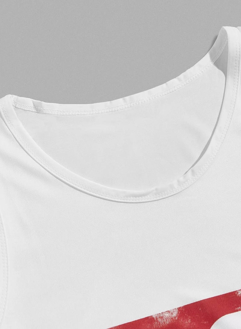 Men Slogan Graphic Curved Hem Tank Top - Image 4