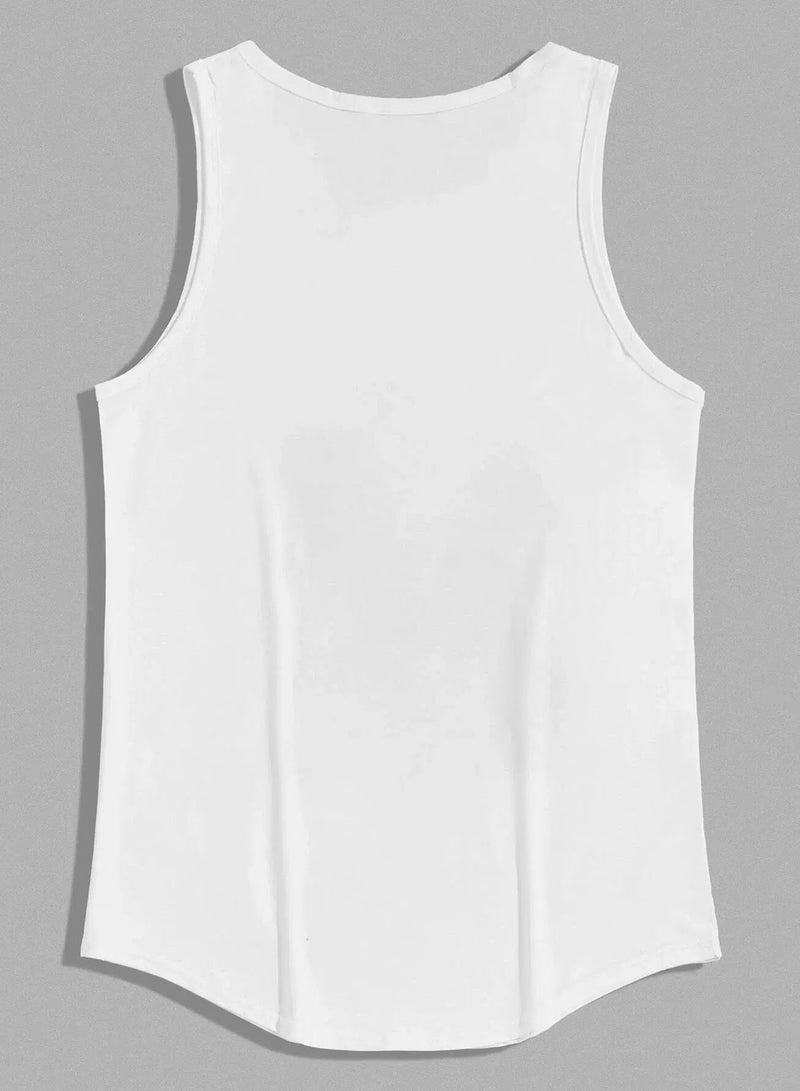 Men Slogan Graphic Curved Hem Tank Top - Image 2