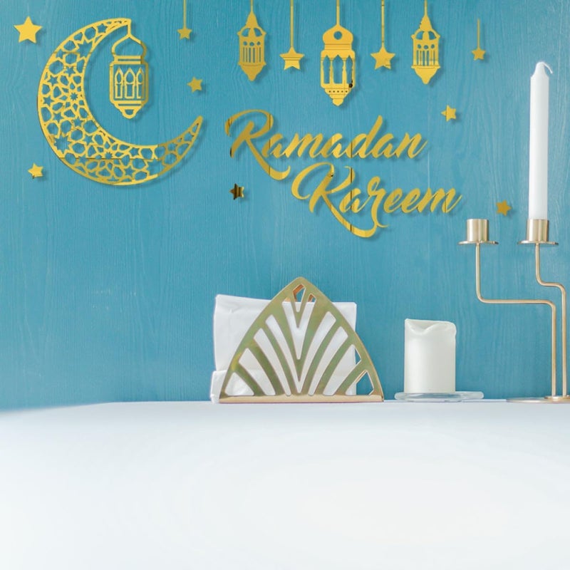 Yardwe Ramadan Greetings Acrylic Mirror Wall Decal, Removable Moon and Star Stickers for Home and Office Ramadan Decoration, Gold Color DIY Wall Sticker for Living Room and Bedroom - Image 5